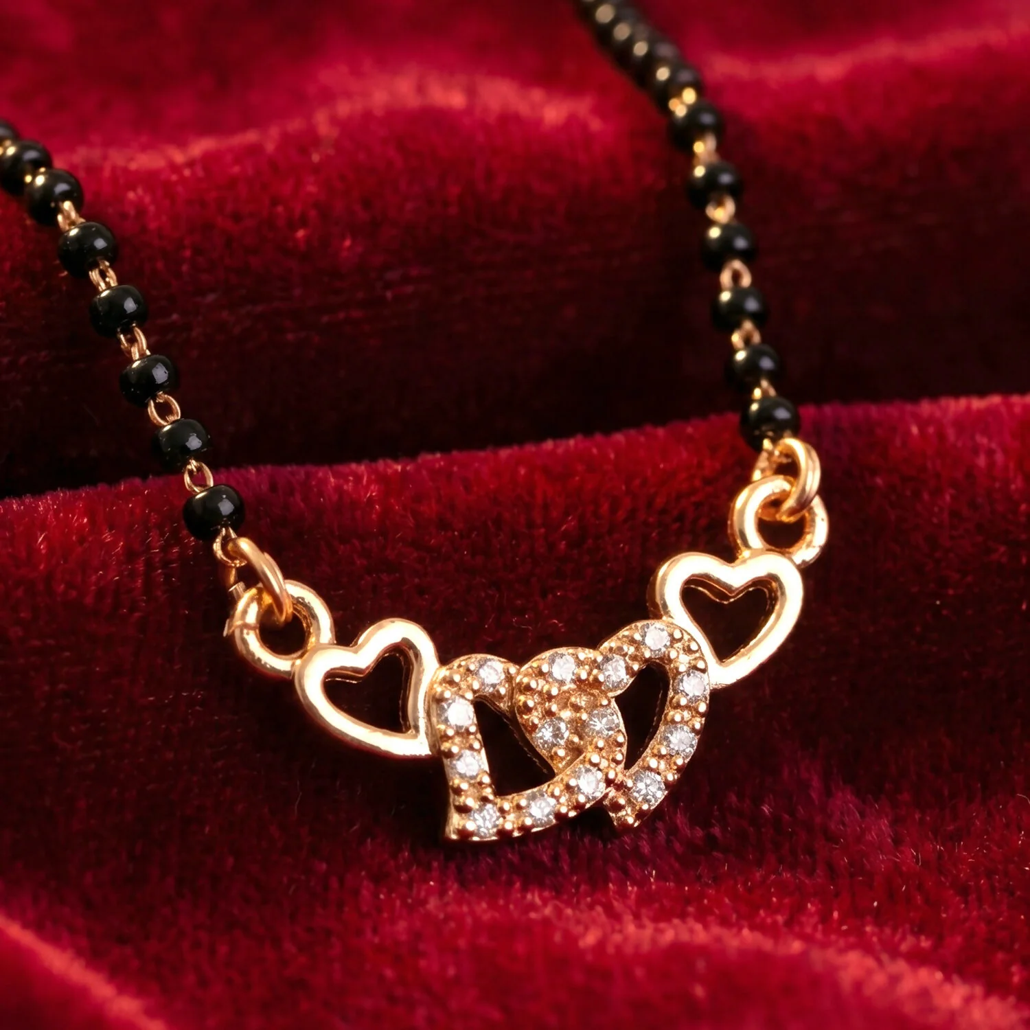 Double Heart Design Mangalsutra Necklace with Crystal Detailing 1 Pc - Image 4