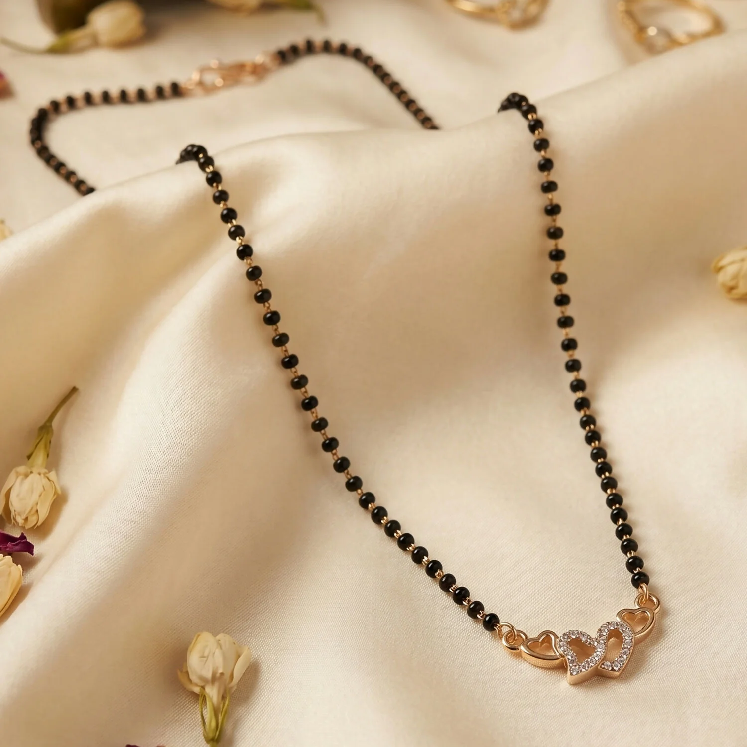 Double Heart Design Mangalsutra Necklace with Crystal Detailing 1 Pc - Image 5