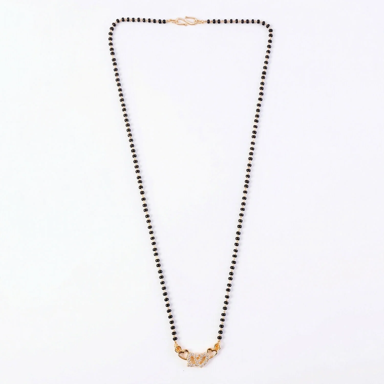 Double Heart Design Mangalsutra Necklace with Crystal Detailing 1 Pc - Image 6