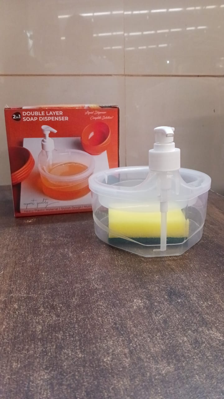 2 in 1 Double Layer Liquid Soap Dispenser with Pump and Sponge - Image 10