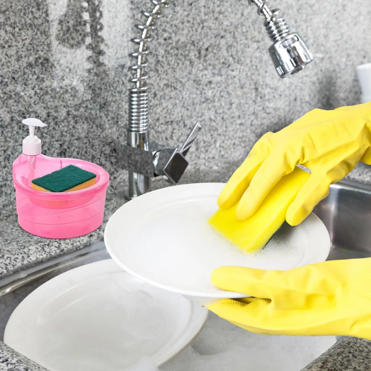 2 in 1 Double Layer Liquid Soap Dispenser with Pump and Sponge - Image 7