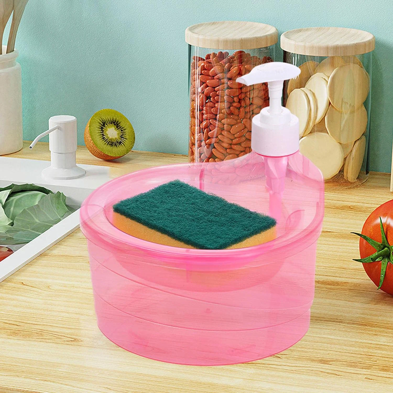 2 in 1 Double Layer Liquid Soap Dispenser with Pump and Sponge - Image 9