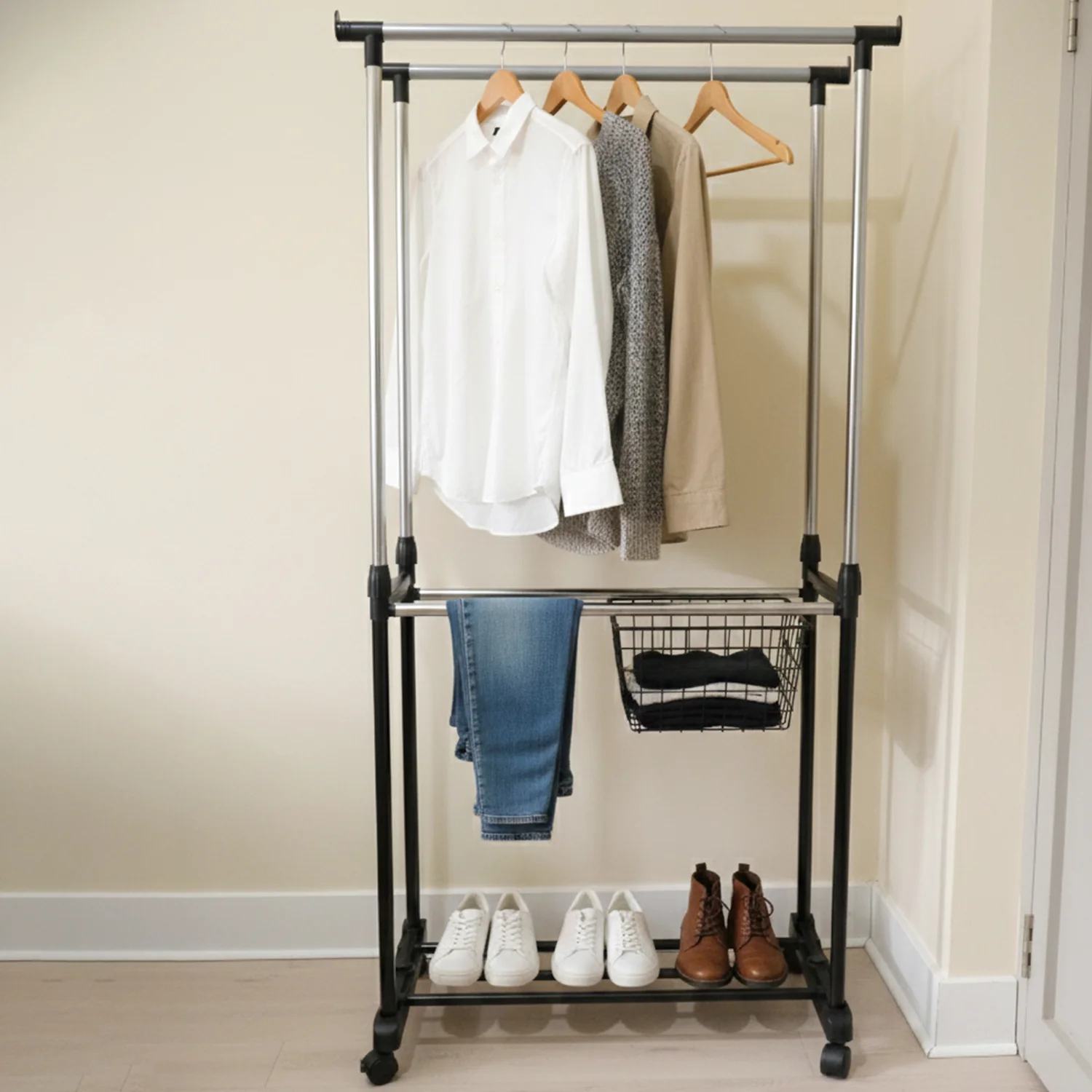 Double Pole Adjustable Garment Stand (1 Set) - Image 4