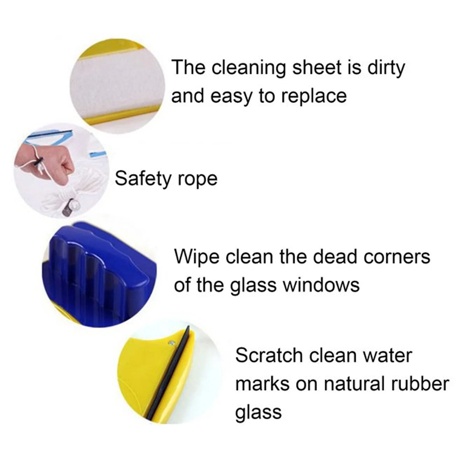 Magnetic Glass Cleaner (1 Pc): Square, Double-Sided Wiper, 2 Extra Pads - Image 6