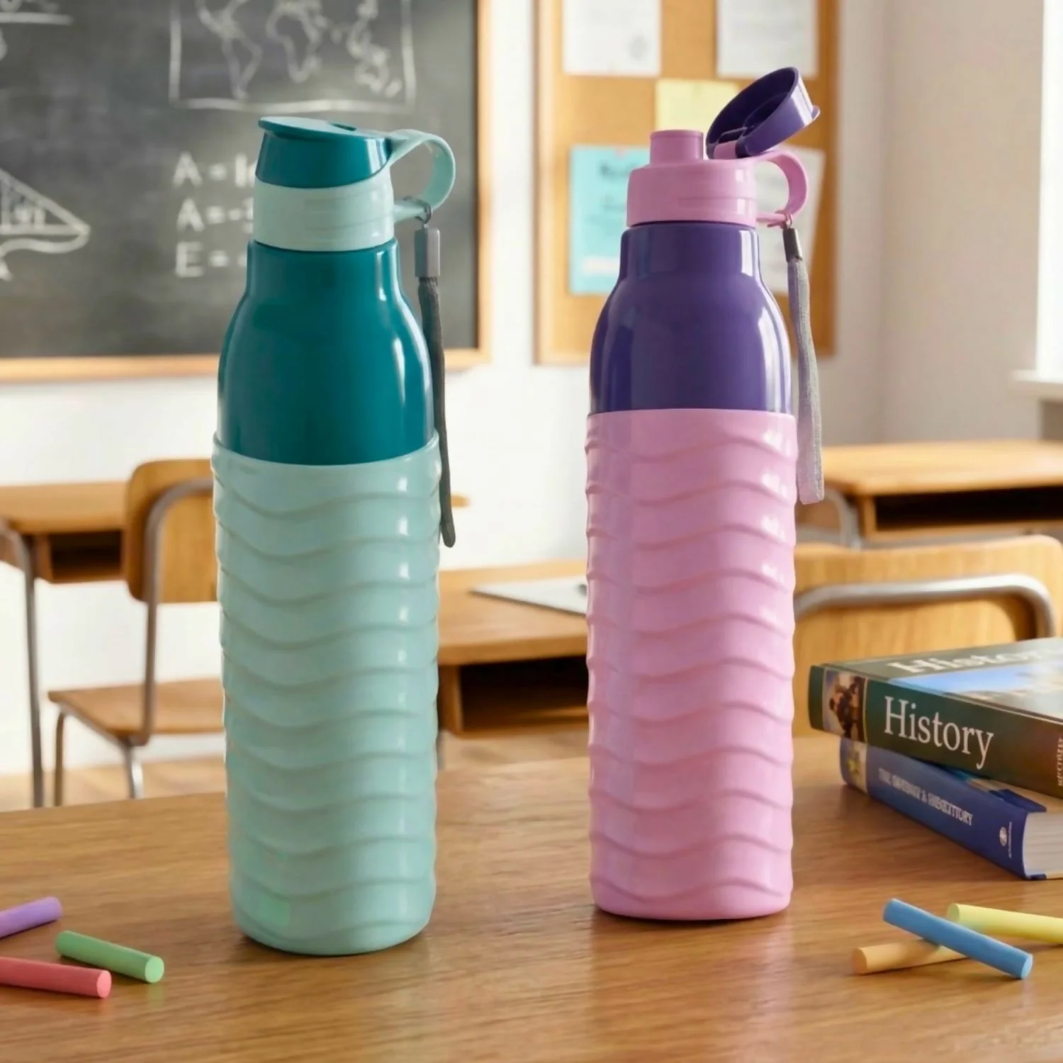 Double Wall Insulated Water Bottle with Grip Leak-Proof Thermos Flask for Gym Office & Travel (1000ml) (Any One Bottle) - Image 3