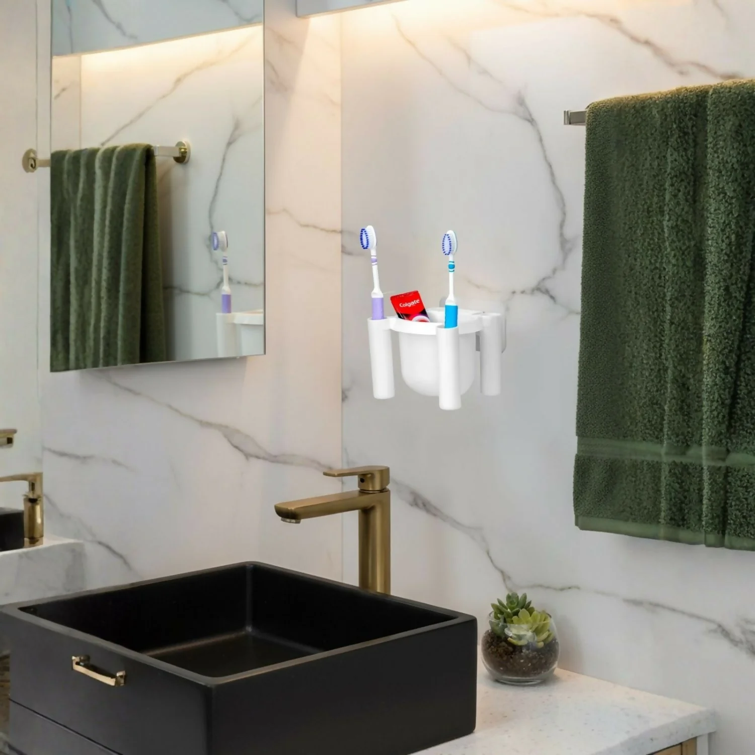 Drainmax Wall Mounted Toothbrush Holder Bathroom Organizer Rack (Pack of 2 ) - Image 4