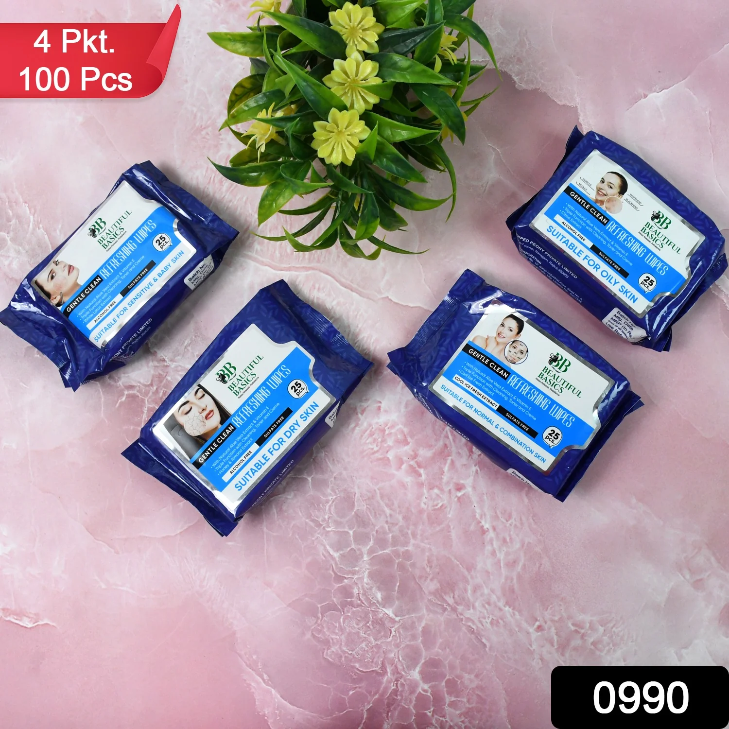 Beautiful Basics Dry, Oily, Sensitive & Normal Skin Face Wipes (4Pkt x 100 Pcs) - Image 2