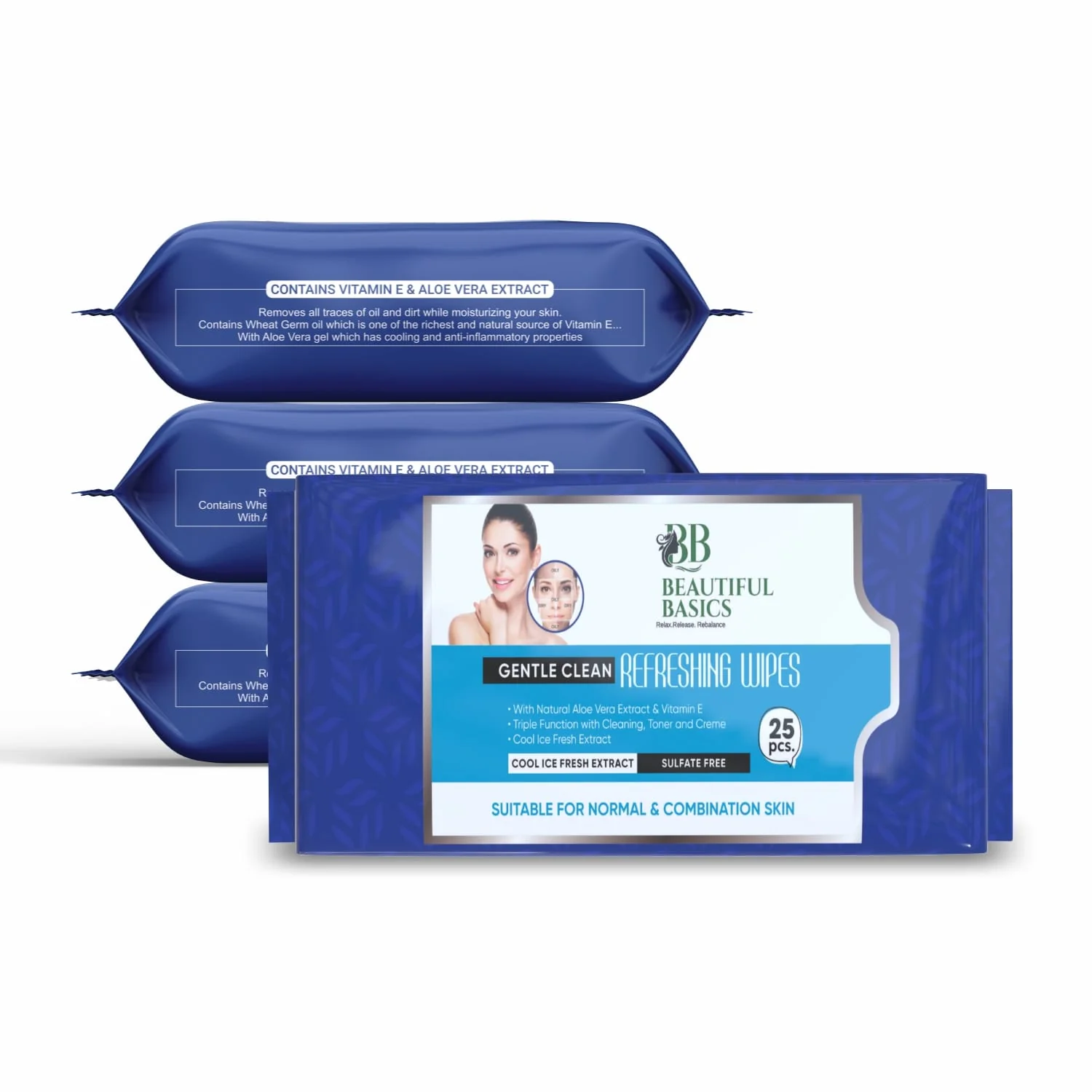 Beautiful Basics Dry, Oily, Sensitive & Normal Skin Face Wipes (4Pkt x 100 Pcs) - Image 4