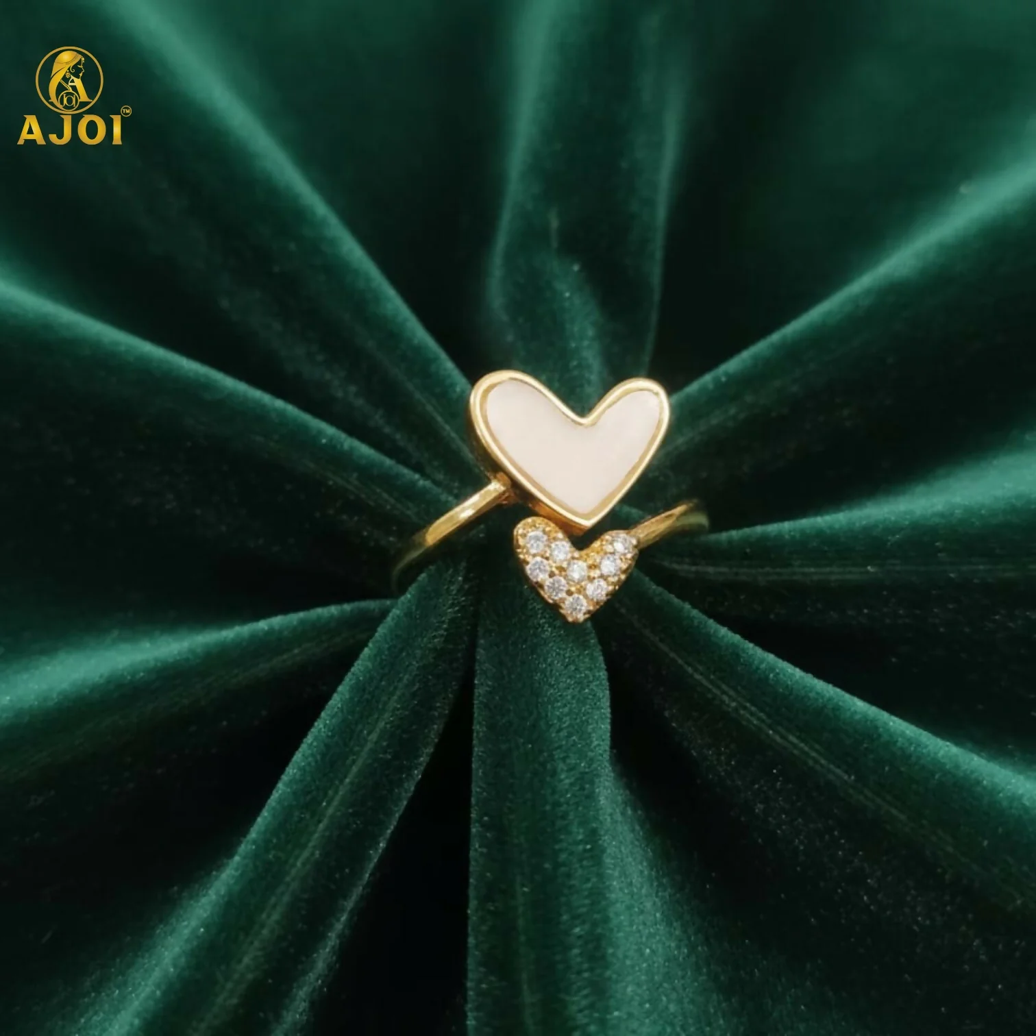 Dual Heart Gold-Tone Adjustable Ring - Image 3