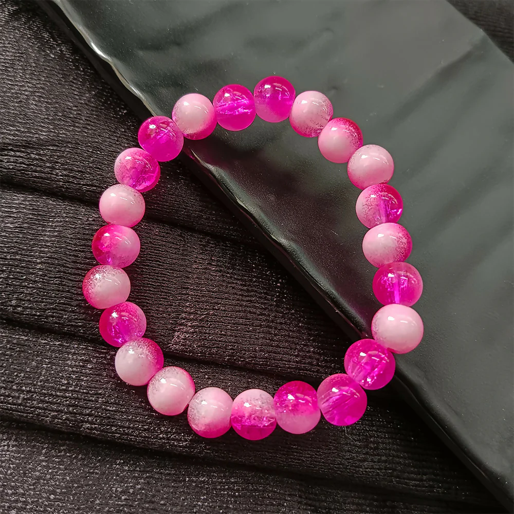Dual-Tone Pink Beaded Stretch Bracelet - Image 2