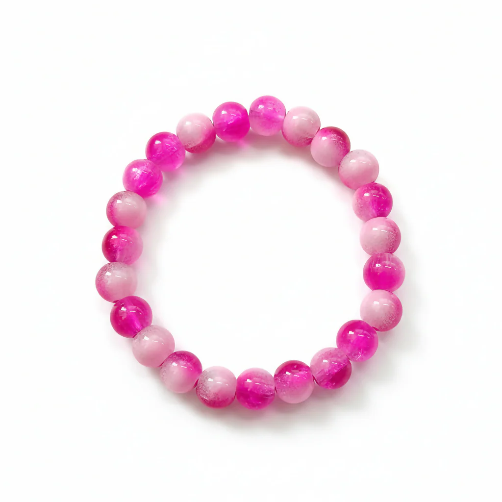 Dual-Tone Pink Beaded Stretch Bracelet - Image 3