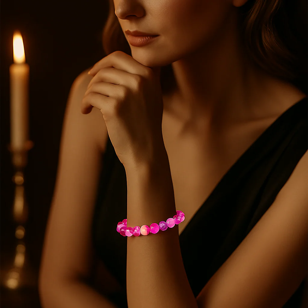 Dual-Tone Pink Beaded Stretch Bracelet - Image 4