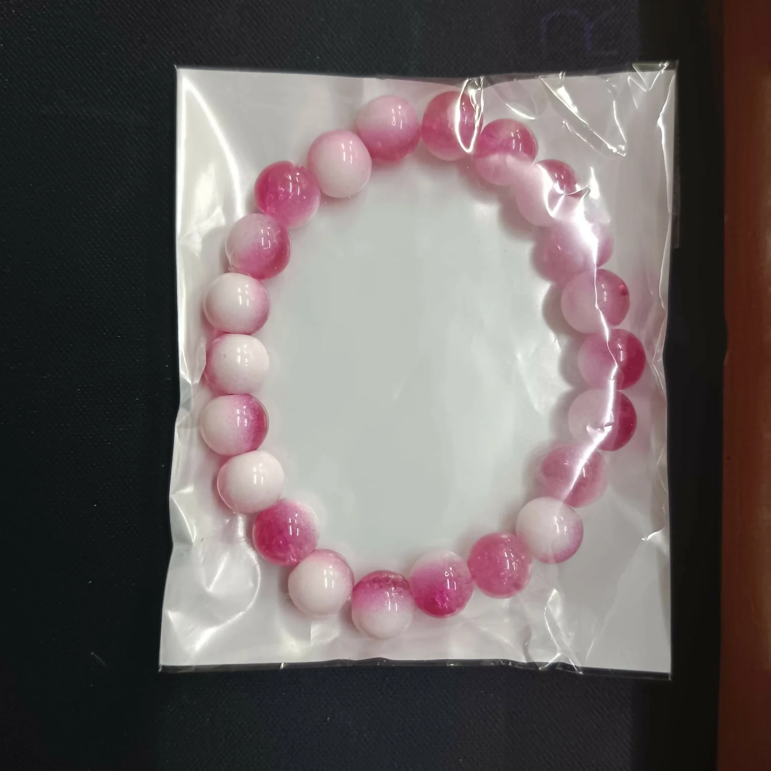 Dual-Tone Pink Beaded Stretch Bracelet - Image 5