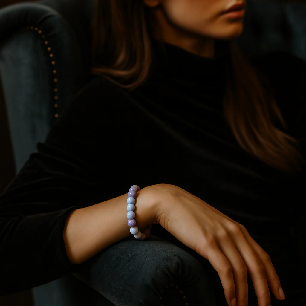 Dual-Tone Purple Beaded Stretch Bracelet - Image 3