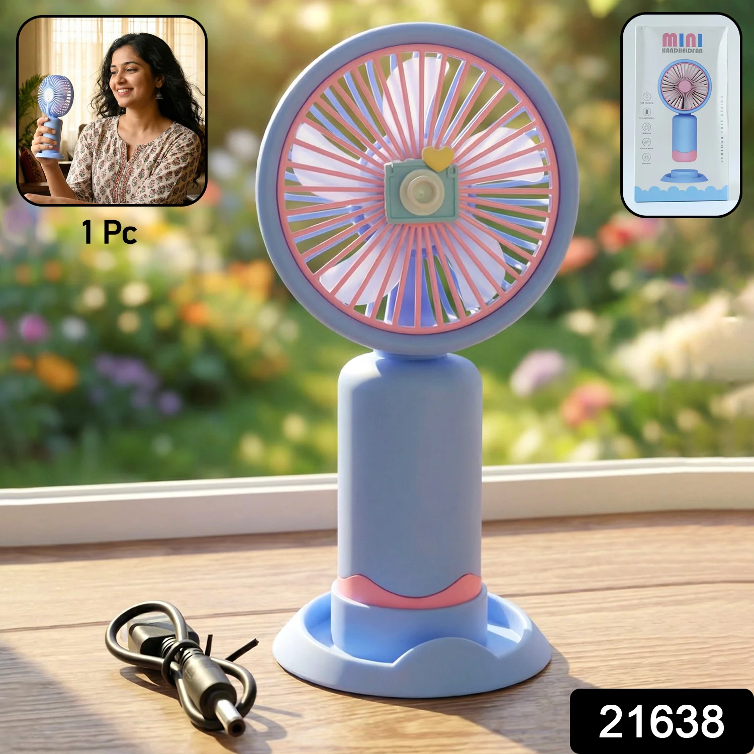 Dual-Use Rechargeable Mini Handheld & Table Fan (1 Pc) - Image 2