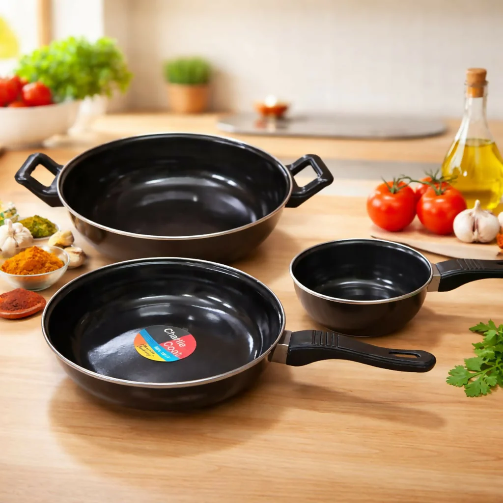 Durable Non-Stick Cookware Set: Frying Pan, Kadai & Tadka Pan for Everyday Cooking