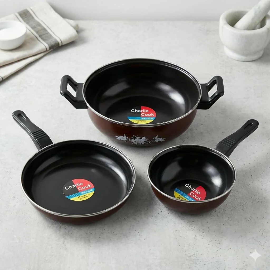 Durable Non-Stick Cookware Set: Frying Pan, Kadai & Tadka Pan for Everyday Cooking - Image 2