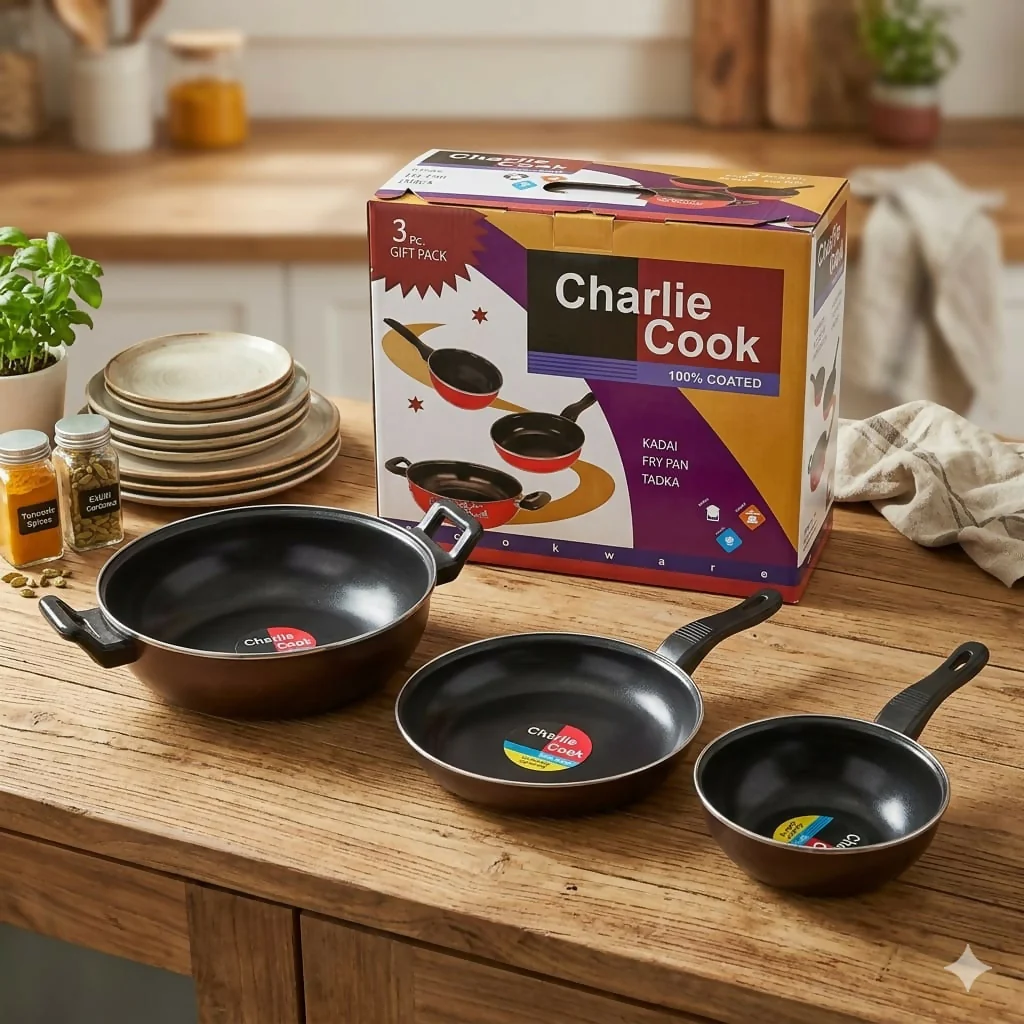 Durable Non-Stick Cookware Set: Frying Pan, Kadai & Tadka Pan for Everyday Cooking - Image 5