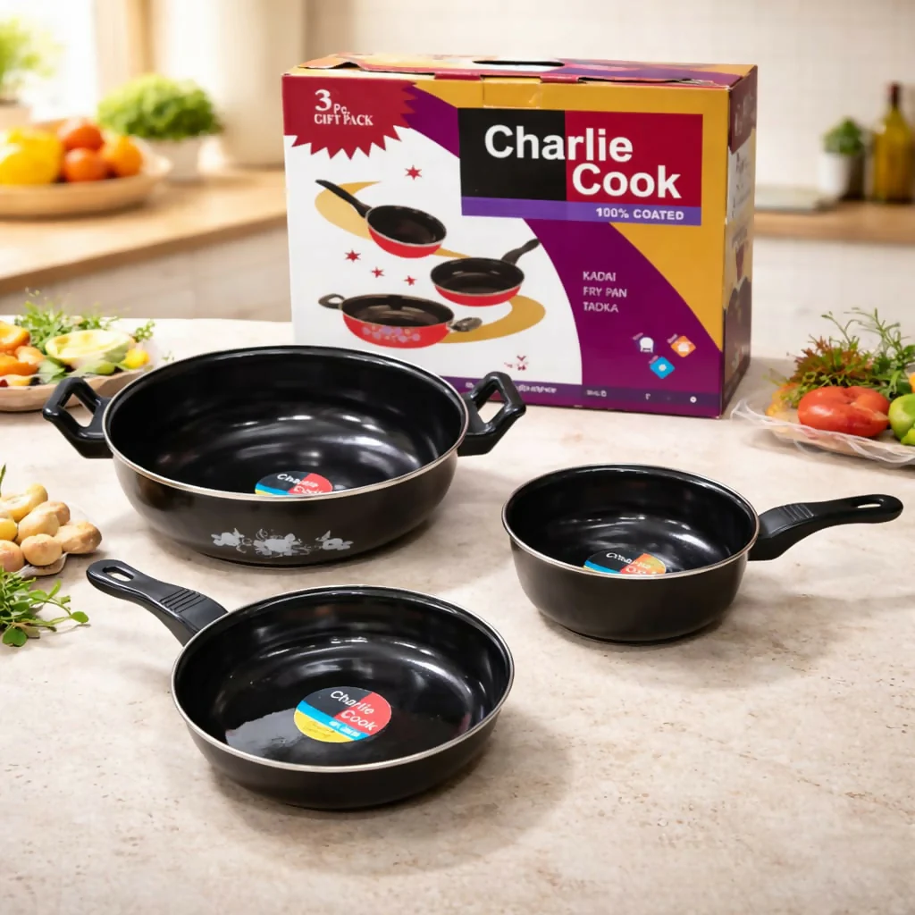 Durable Non-Stick Cookware Set: Frying Pan, Kadai & Tadka Pan for Everyday Cooking - Image 6