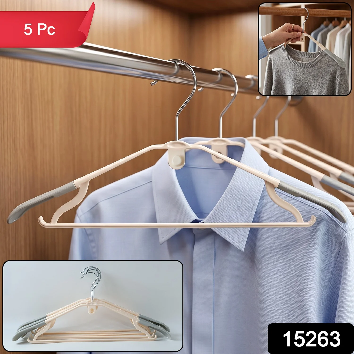 Durable Plastic Clothes Hangers Set (5 Pc Set) - Image 2