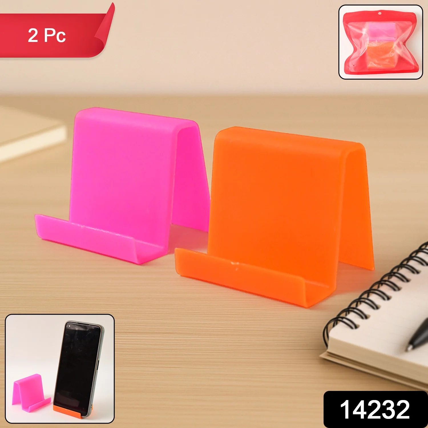 Durable Plastic Mobile Phone Stand with Angled Support (2 Pc / Mix Color) - Image 2