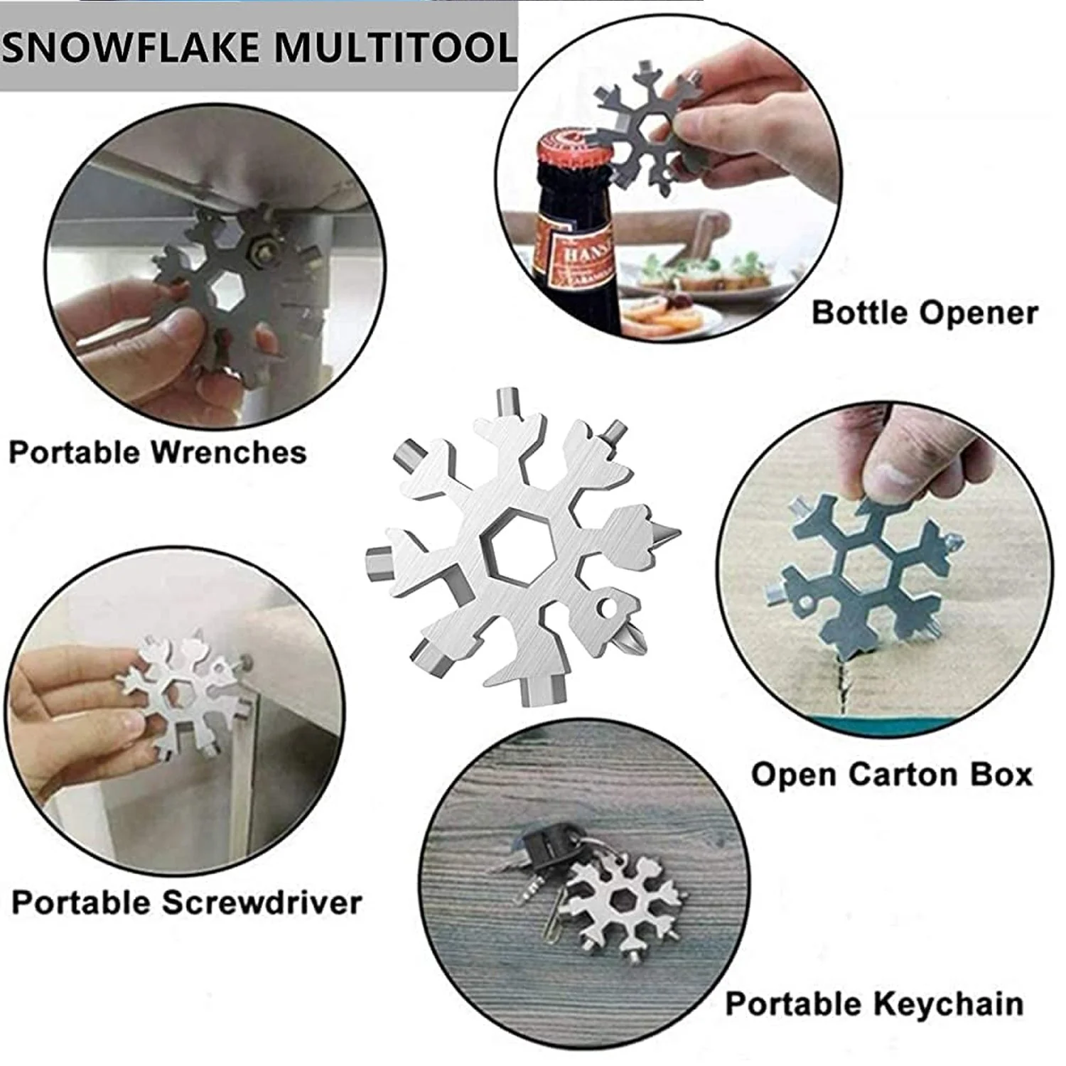 Durable 18-in-1 Snowflake Multi-Tool – Bottle Opener & Screwdriver Wrench Kit - Image 3