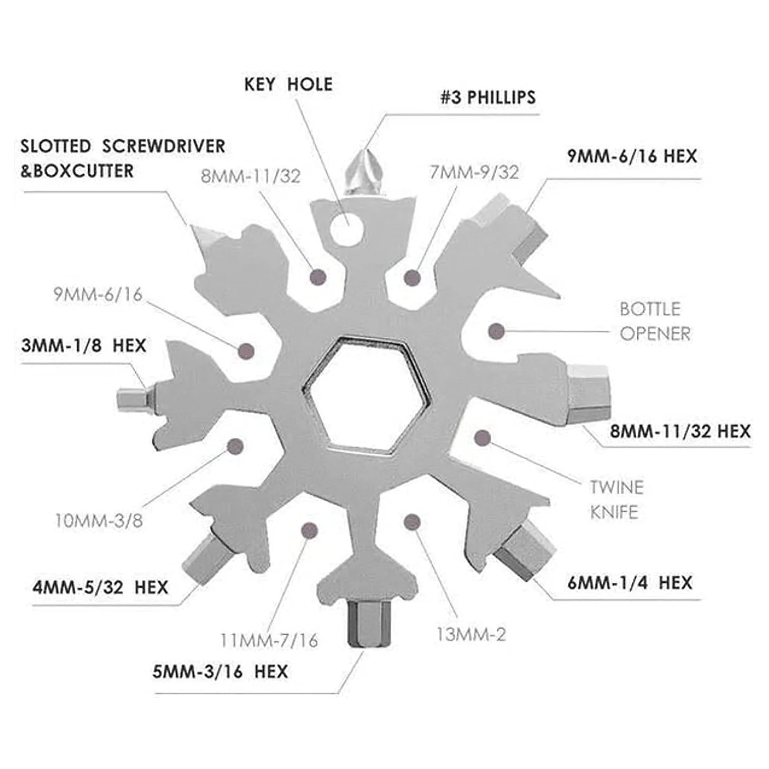 Durable 18-in-1 Snowflake Multi-Tool – Bottle Opener & Screwdriver Wrench Kit - Image 4