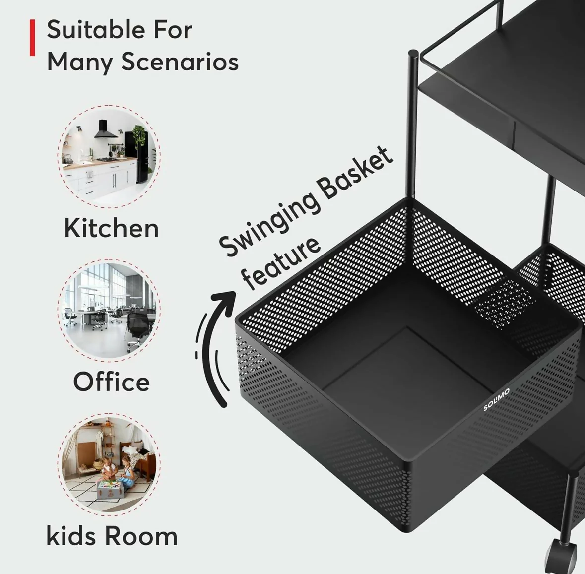 Durable Square 2-Layer Stainless Steel Kitchen Trolley with Ventilated Baskets & Wheels - Image 2