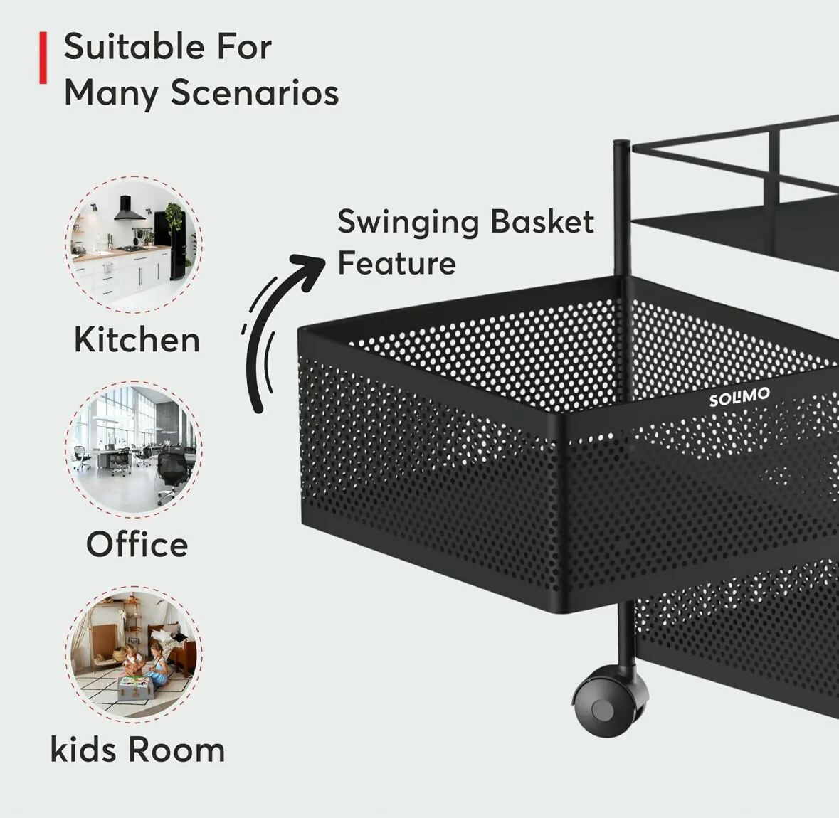 Durable Square 2-Layer Stainless Steel Kitchen Trolley with Ventilated Baskets & Wheels - Image 4