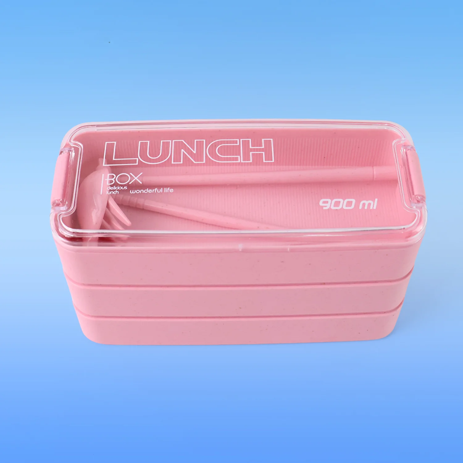 Eco-Friendly 3-Layer Stackable Lunch Box Set with Cutlery - Image 4