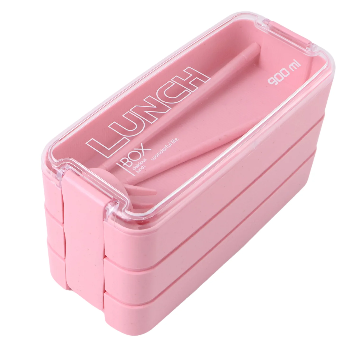 Eco-Friendly 3-Layer Stackable Lunch Box Set with Cutlery - Image 5