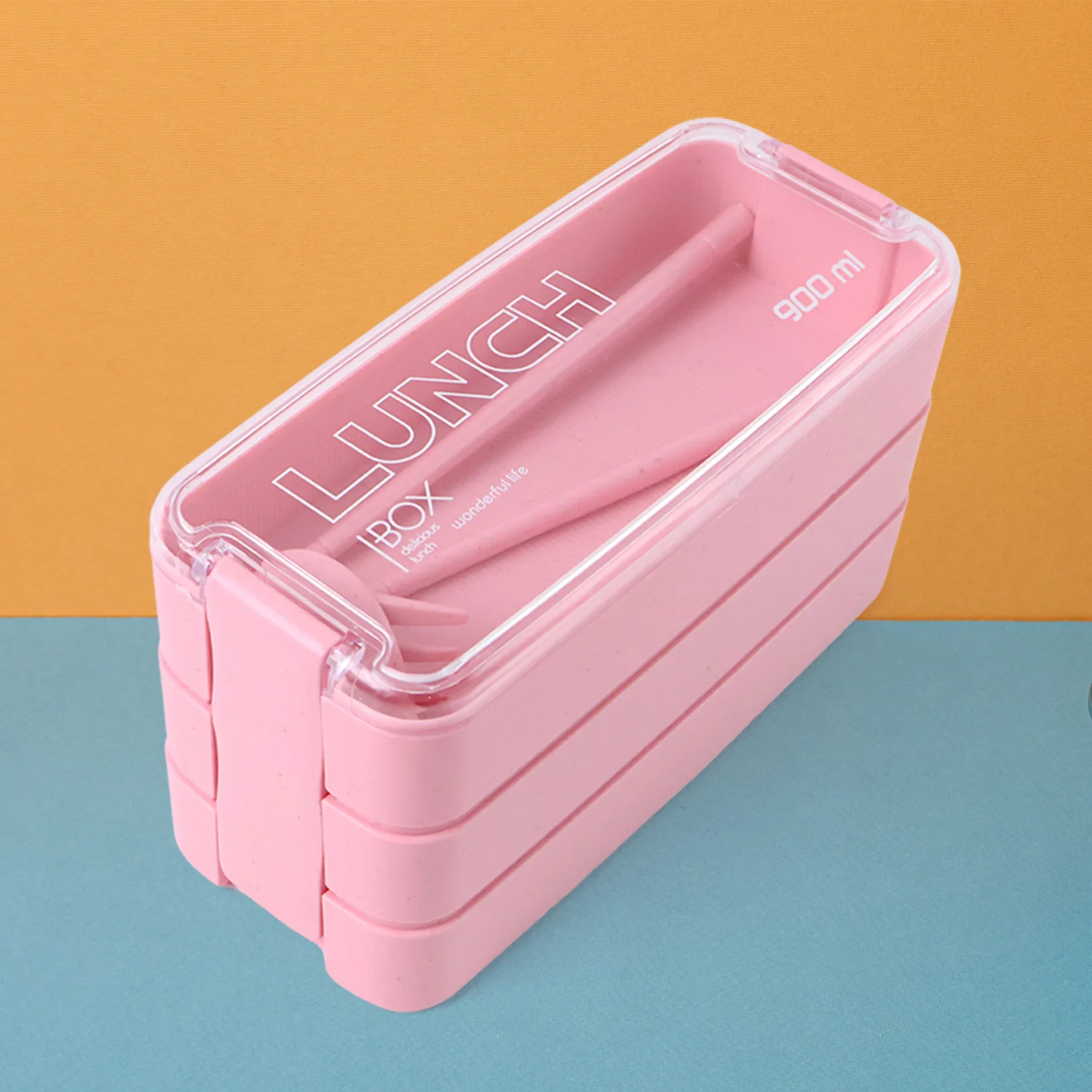 Eco-Friendly 3-Layer Stackable Lunch Box Set with Cutlery - Image 7