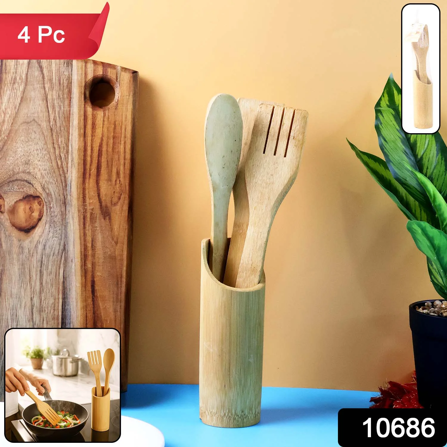 Eco-Friendly Bamboo Spatula Set with Holder (4 Pc) - Image 2