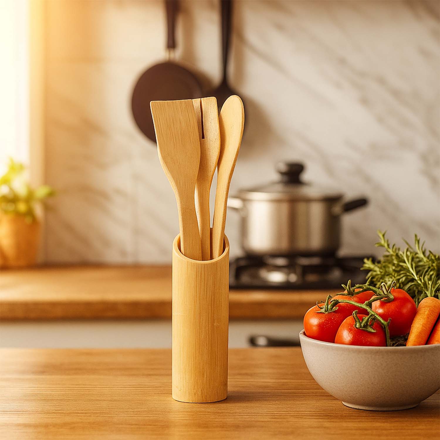 Eco-Friendly Bamboo Spatula Set with Holder (4 Pc) - Image 6