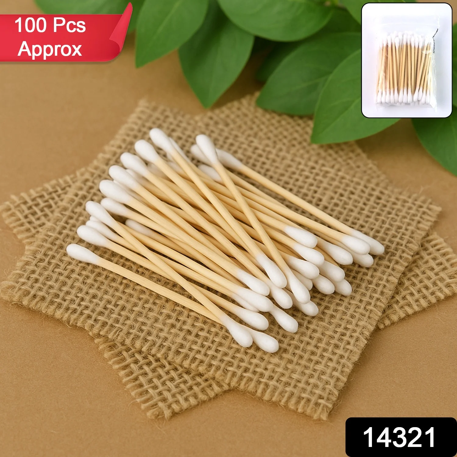 Eco-Friendly Wooden Cotton Ear Buds (1 pkt / 100 Pcs Approx) - Image 2