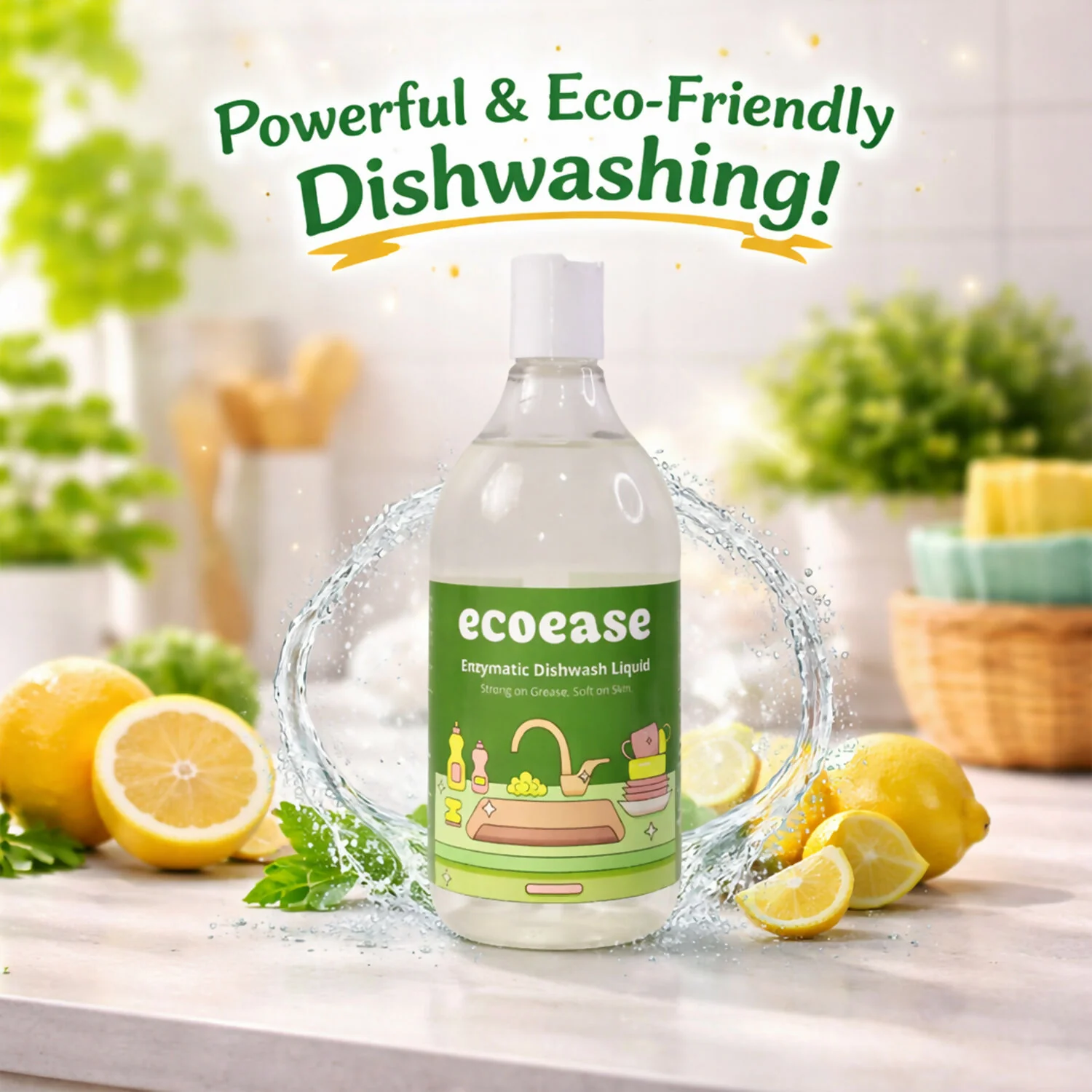 Ecoease Enzymatic Dishwash Liquid, Plant Based Grease Cutting Formula (500 ml) - Image 4