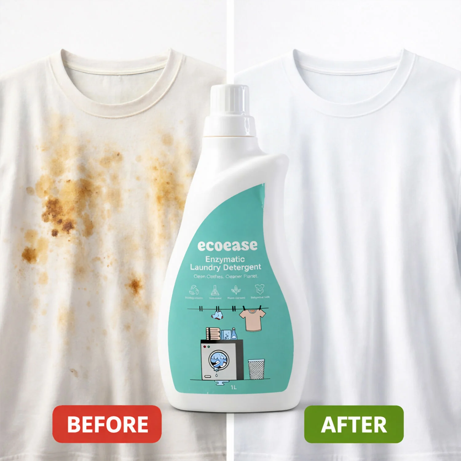 Ecoease Enzymatic Laundry Detergent Liquid, Plant Based Enzyme Powered Tough on Stains, (1L) - Image 3