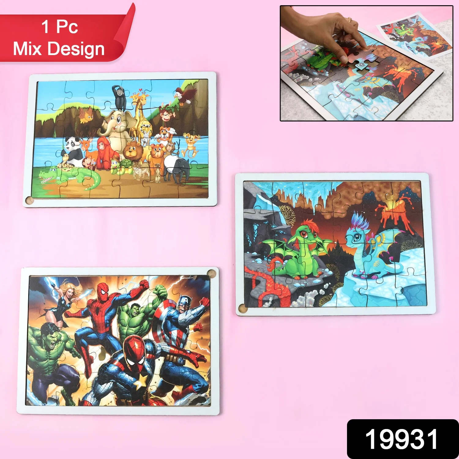 Educational Wooden Jigsaw Puzzle Board - (Mix Design / 1 Pc) - Image 2