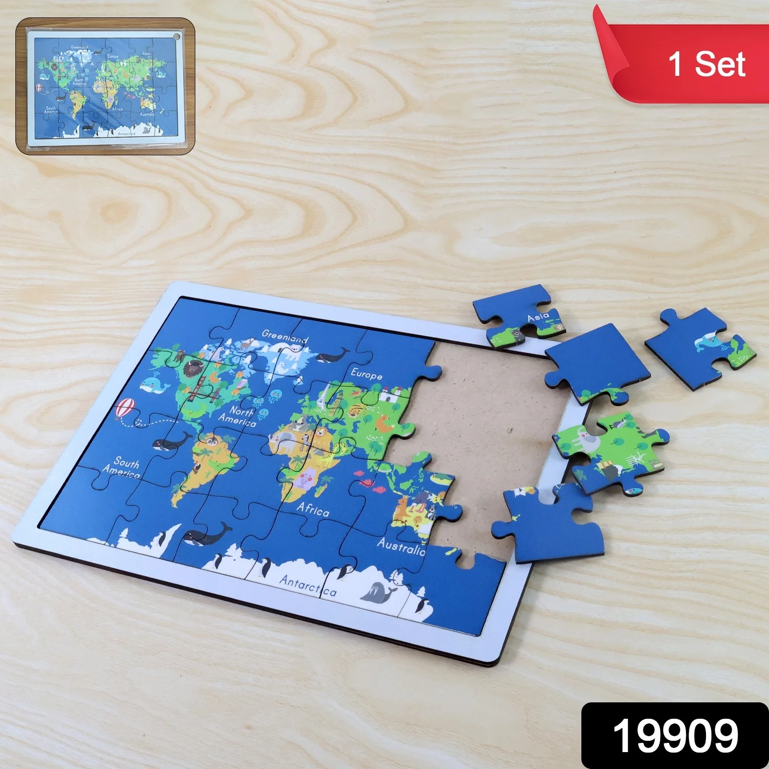 Educational Wooden World Map Puzzle for Kids - (1 Set) - Image 2