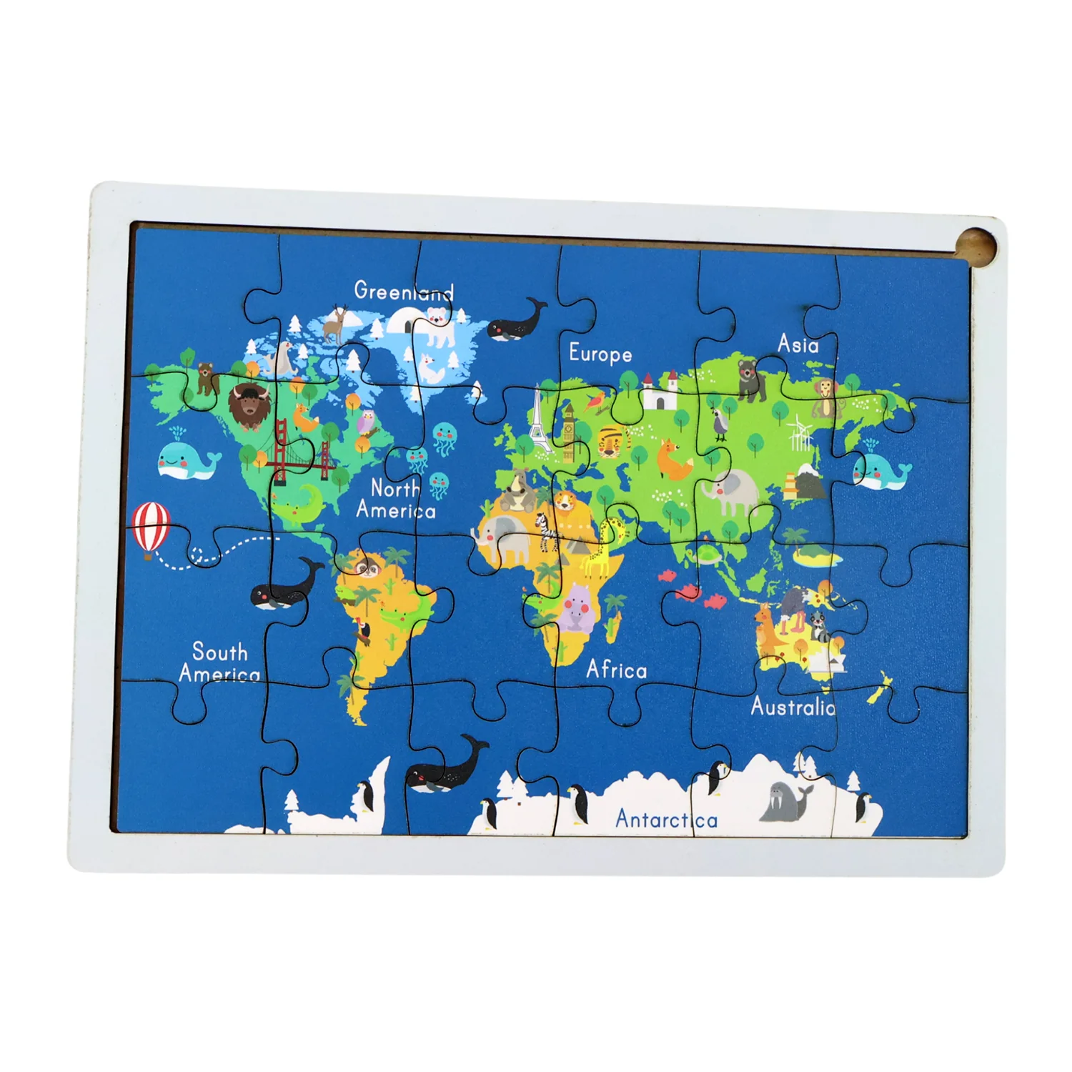 Educational Wooden World Map Puzzle for Kids - (1 Set) - Image 3