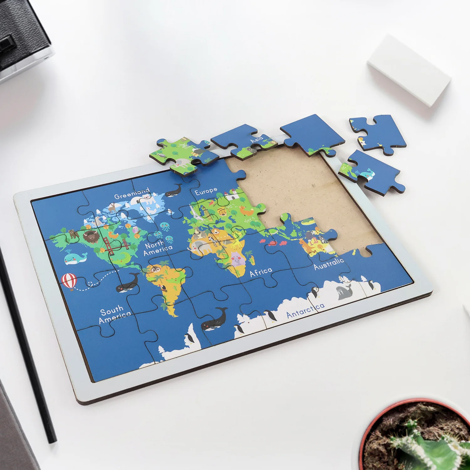 Educational Wooden World Map Puzzle for Kids - (1 Set) - Image 4