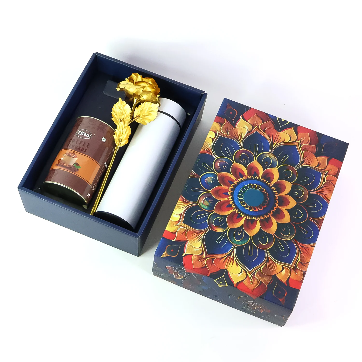 Effete Coffee Almonds Gift Hamper, Golden Rose With Bottle (3 Pc Set), Mix Color - Image 4