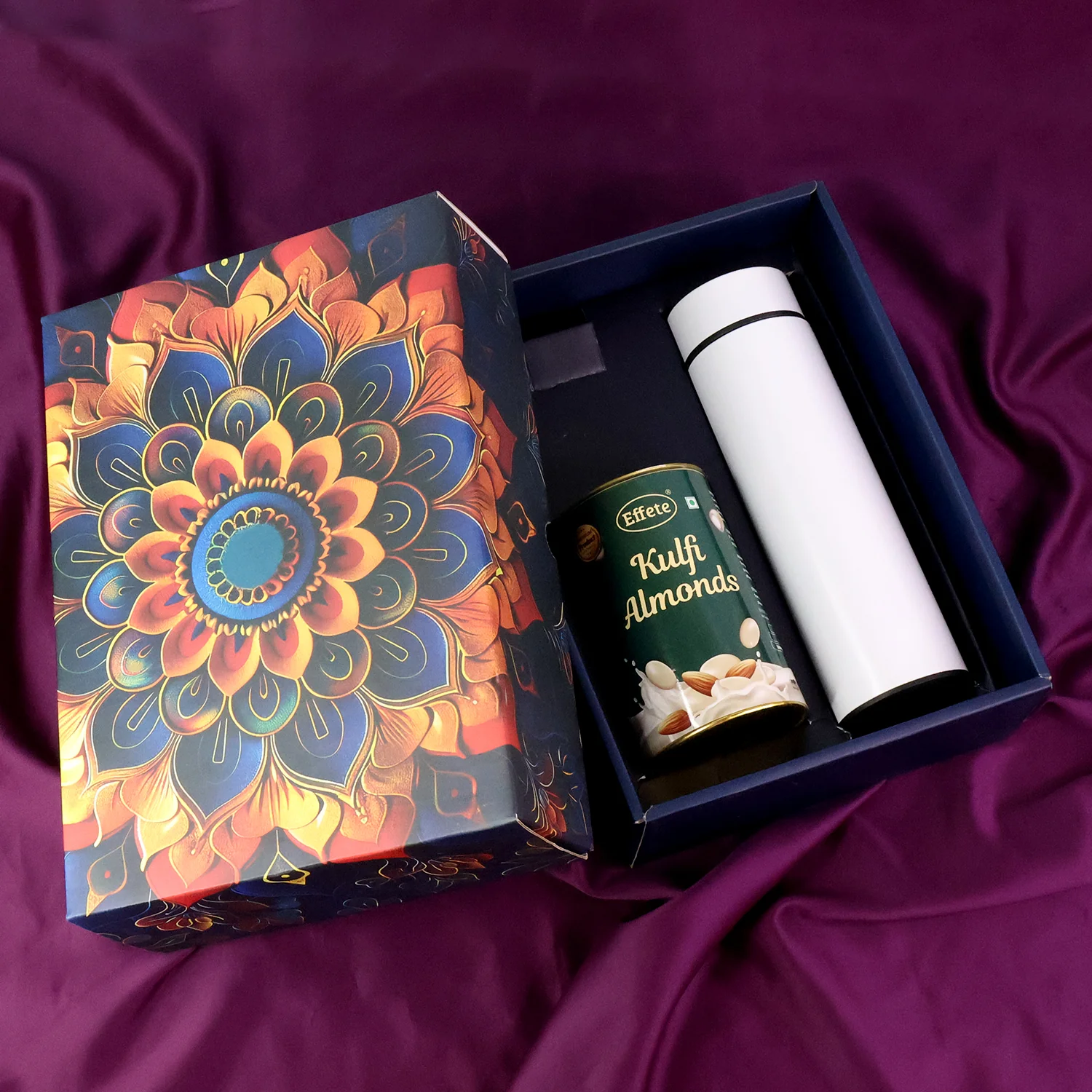 Effete Kulfi Almonds Gift Hamper, Golden With Bottle (2 Pc Set), Mix Color - Image 2