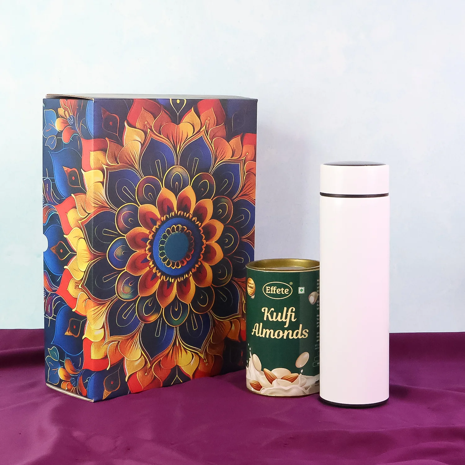 Effete Kulfi Almonds Gift Hamper, Golden With Bottle (2 Pc Set), Mix Color - Image 5