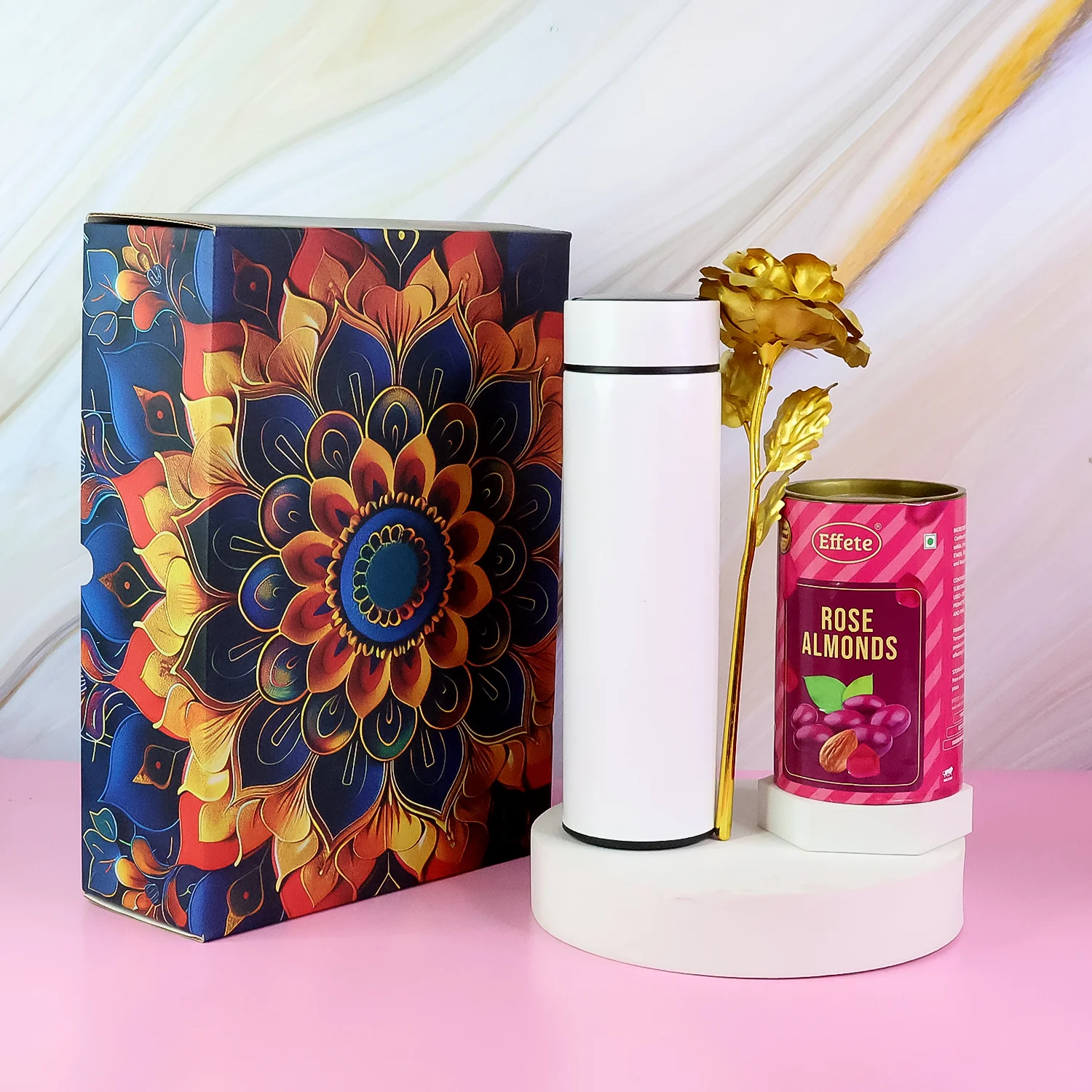 Effete Rose Almonds Gift Hamper, Golden Rose With Bottle (3 Pc Set), Mix Color - Image 3