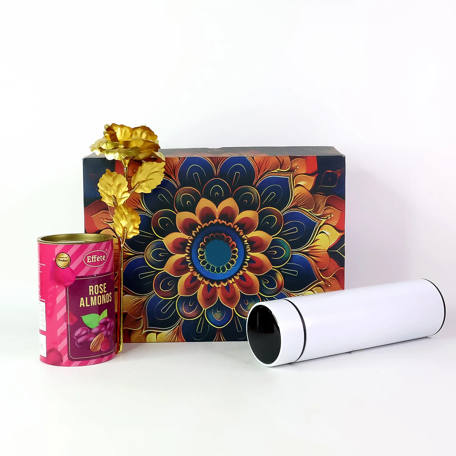 Effete Rose Almonds Gift Hamper, Golden Rose With Bottle (3 Pc Set), Mix Color - Image 4