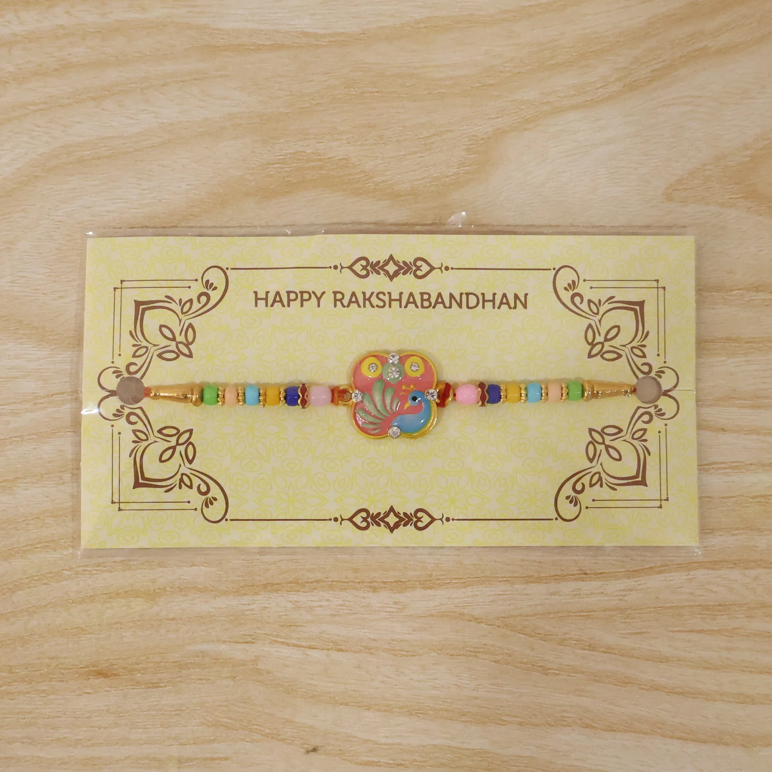 Colorful Peacock Design Rakhi with Decorative Beads (1 Pc) - Image 9