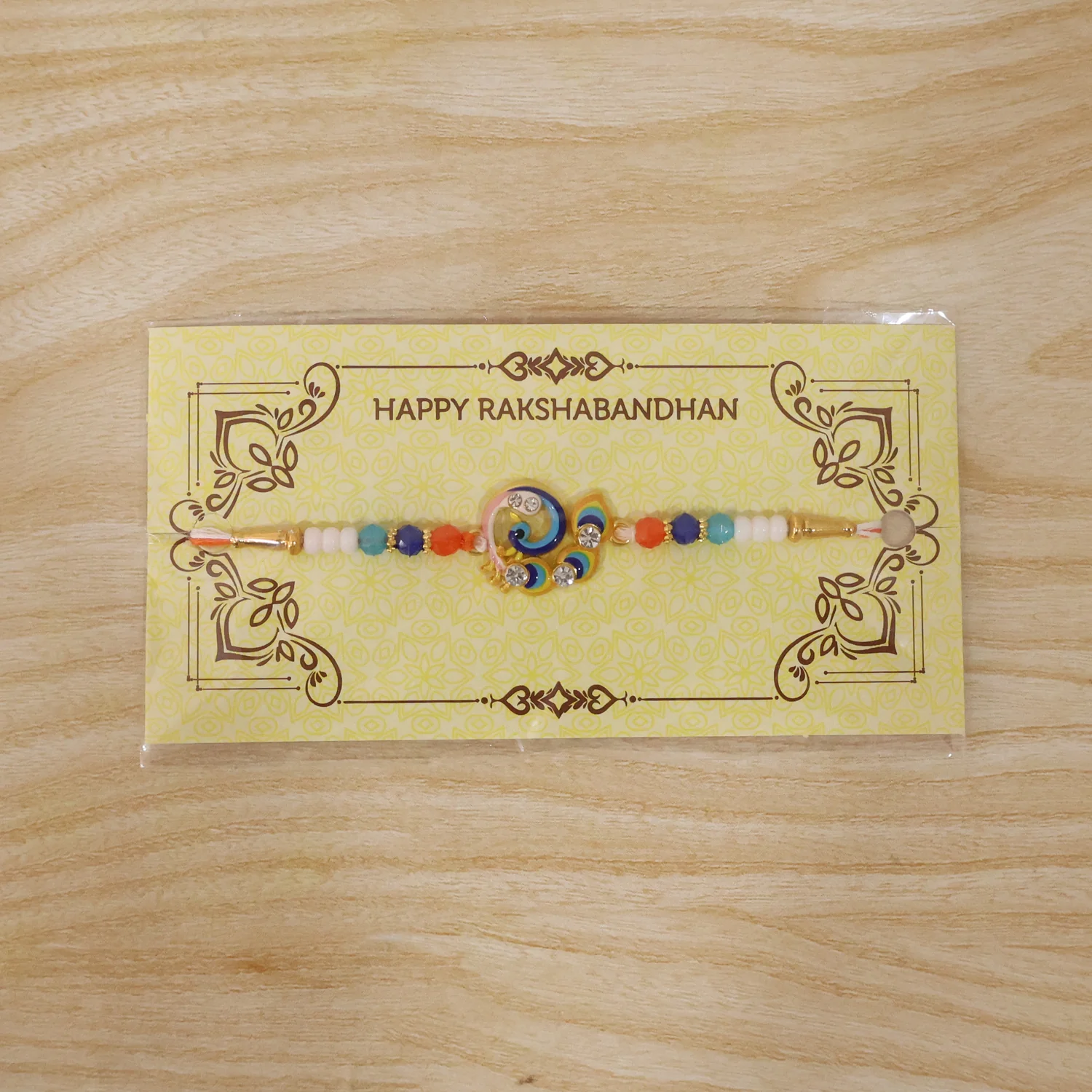 Designer Peacock Theme Rakhi with Colorful Beads (1 Pc) - Image 8