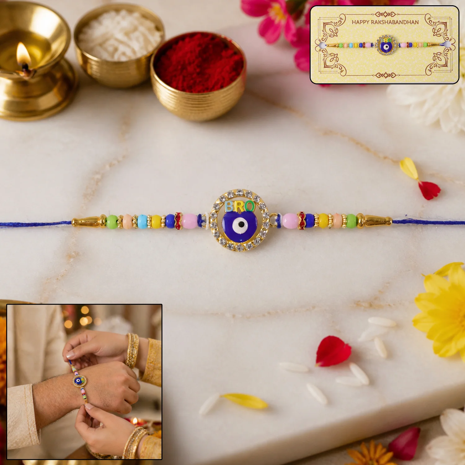 Premium Designer Bro Rakhi with Evil Eye Charm (1 Pc) - Image 2