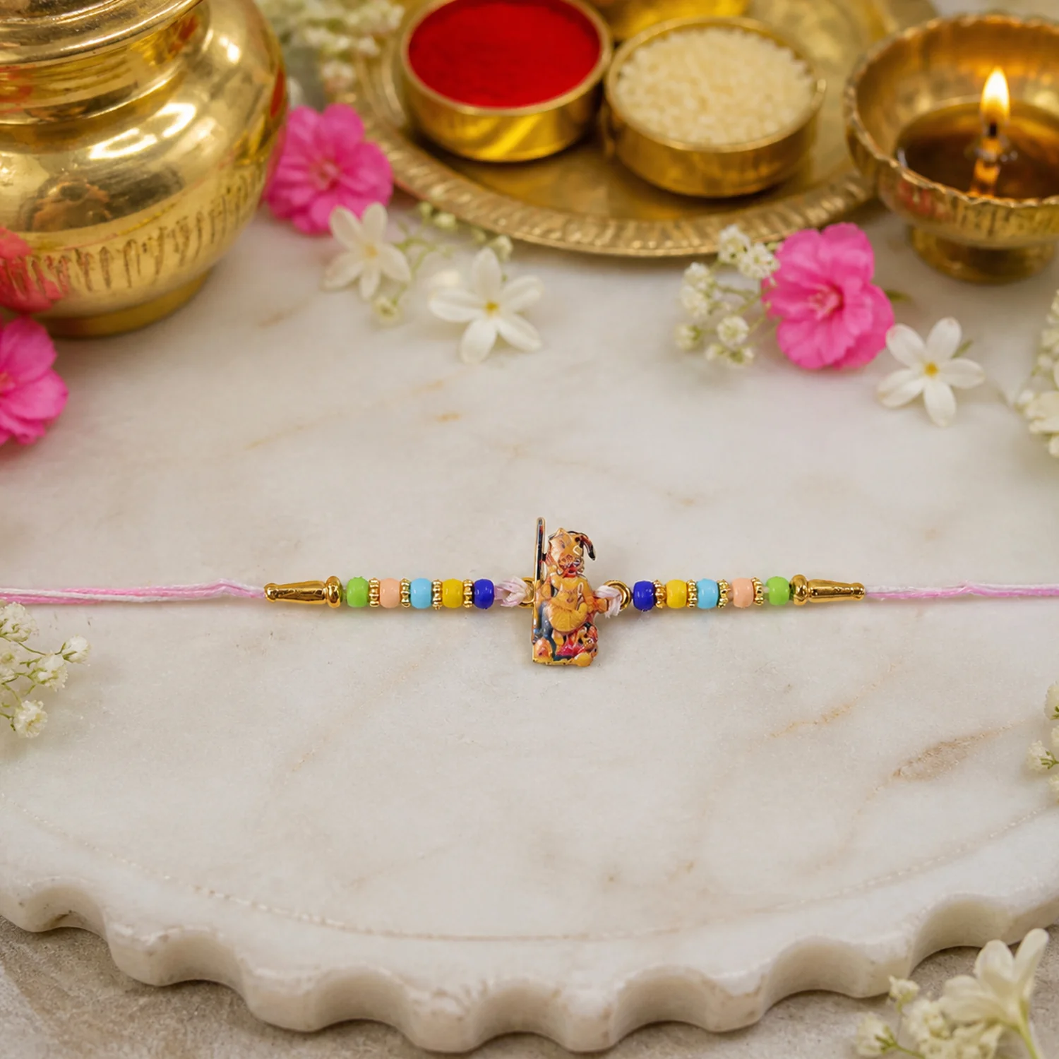 Hanuman Ji Designer Rakhi with Beads Thread (1 Pc) - Image 2